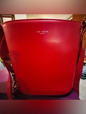Ted Baker Red Leather Bucket Tote